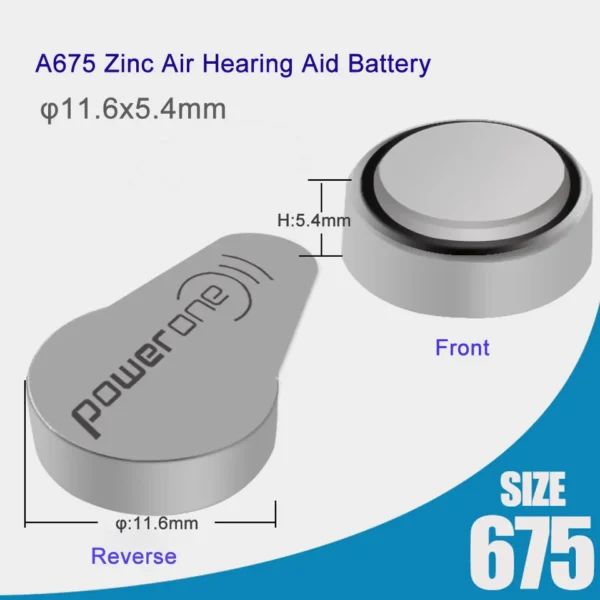 60 PCS Power One Zinc Air Hearing Aid Batteries 675 P675 A675 for BTE Hearing Aids - Image 2