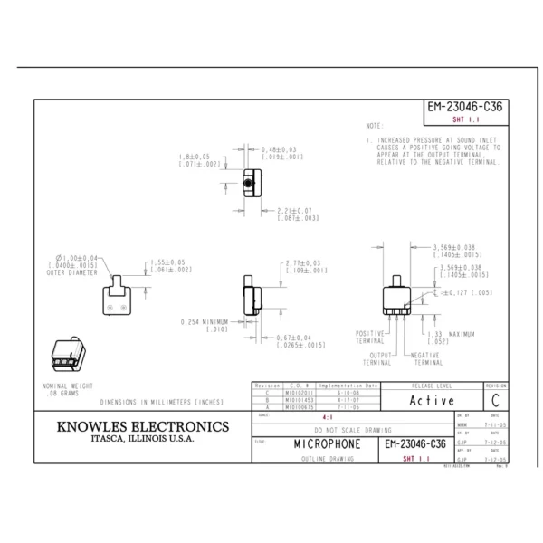 2PCS Knowles EM-23046-C36 Hearing Aid Microphone Electronics Microphones - Image 5