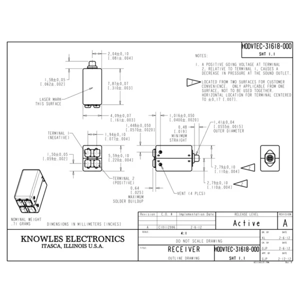 2PCS Knowles HODVTEC-31618 BA Balanced Armature Receiver Dual Bass Driver Speaker DIY Earphones In Ear Monitors - Image 2