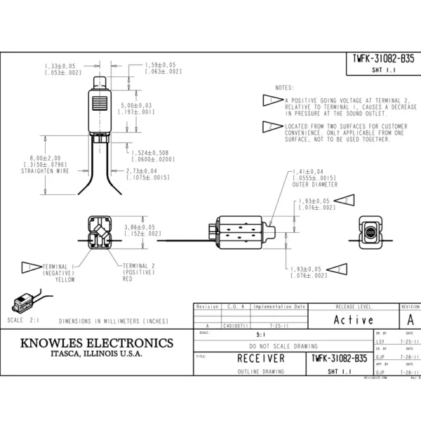 2PCS Knowles TWFK-31082-B35 Balanced Armature Driver Dual BA Driver Receiver High and Mids - Image 5