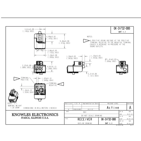 1 Piece Knowles GK-31732 Triple Driver Balanced Armature Receiver - Image 2