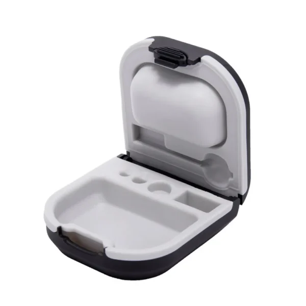 Hearing Aid Case ABS Storage Box with Battery Holder and Cleaning Brush Slot