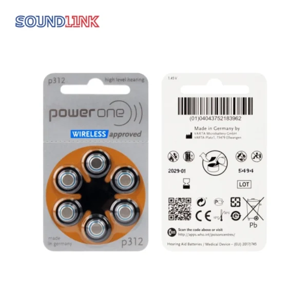 Power One Hearing Aid Batteries Size 312 No Mercury made in Germany Genuine Pack 60 - Image 2