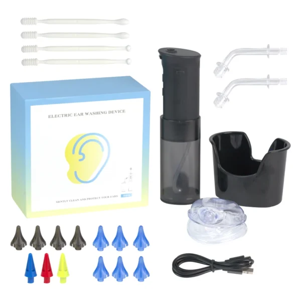 Electric Water Powered Ear Cleaner Ears Washer with Spray Nozzles, 3 Pressure Ear Water Flusher tool with Ear Muff