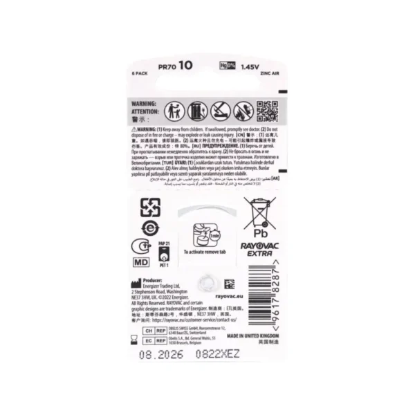 60pcs/Box Rayovac Extra A10 Zinc Air Battery 10A 10 PR70 A10 Hearing Aid Battery - Image 3