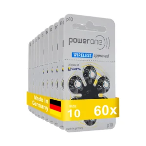 Power One Hearing Aid Batteries Size 10 No Mercury made in Germany Genuine Pack 60