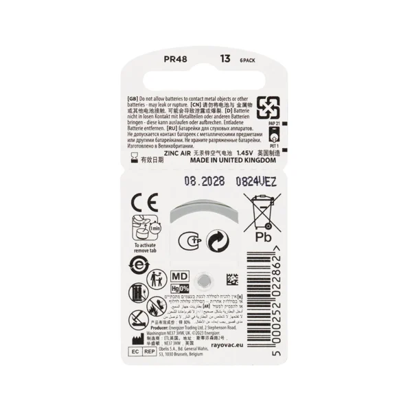 60pcs/Box Rayovac Peak Hearing Aid Batteries A13 13A 13 P13 PR48 Zinc Air Battery - Image 3