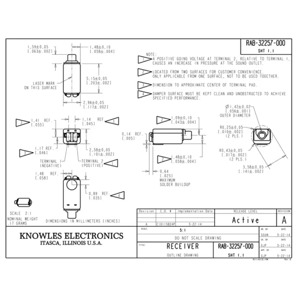 2PCS RAB-32257 Knowles Balanced Armature BA Driver Receiver Full Range Frequency Speaker - Image 3