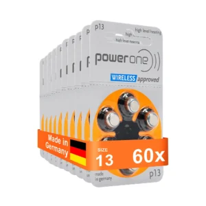 Power One Size P13 Hearing Aid Battery No Mercury made in Germany Genuine Pack 60