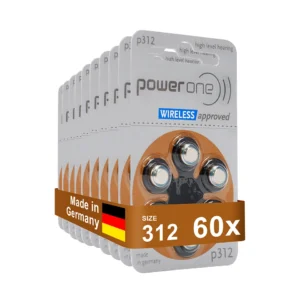 Power One Hearing Aid Batteries Size 312 No Mercury made in Germany Genuine Pack 60