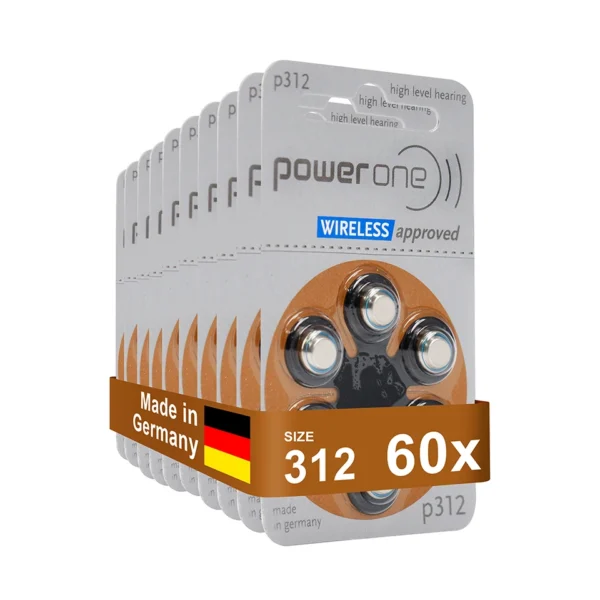 Power One Hearing Aid Batteries Size 312 No Mercury made in Germany Genuine Pack 60